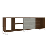 Benzara 71 Inch Wooden Entertainment TV Stand with 3 Open Compartments, Brown and White UPT-225271   UPT-225271