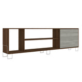 Benzara 71 Inch Wooden Entertainment TV Stand with 3 Open Compartments, Brown and White UPT-225271   UPT-225271