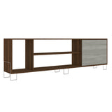 71 Inch Wooden Entertainment TV Stand with 3 Open Compartments, Brown and White