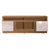 Benzara 71 Inch Wooden Entertainment TV Stand with 4 Open Shelves, White and Brown UPT-225278 White, Brown Particle Board UPT-225278