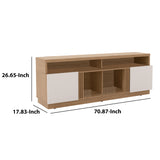 Benzara 71 Inch Wooden Entertainment TV Stand with 4 Open Shelves, White and Brown UPT-225278 White, Brown Particle Board UPT-225278