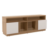 71 Inch Wooden Entertainment TV Stand with 4 Open Shelves, White and Brown