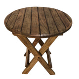 Benzara Farmhouse Wooden Round Folding Chair Side End Table with Planked Top, Rustic Brown UPT-225289 Brown Mango Wood UPT-225289