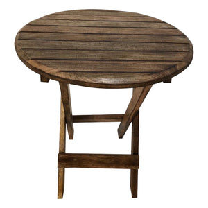 Benzara Farmhouse Wooden Round Folding Chair Side End Table with Planked Top, Rustic Brown UPT-225289 Brown Mango Wood UPT-225289