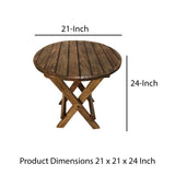 Benzara Farmhouse Wooden Round Folding Chair Side End Table with Planked Top, Rustic Brown UPT-225289 Brown Mango Wood UPT-225289