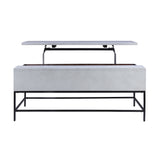 Benzara 46 Inch Lift Top Storage Mango Wood Coffee Table with Tubular Metal Base,Gray and Black UPT-229062 White and Black Solid Wood and Metal UPT-229062