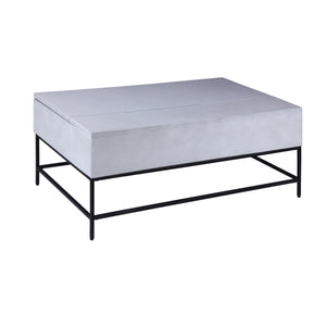 Benzara 46 Inch Lift Top Storage Mango Wood Coffee Table with Tubular Metal Base,Gray and Black UPT-229062 White and Black Solid Wood and Metal UPT-229062