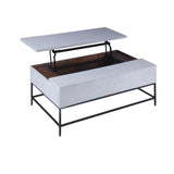 Benzara 46 Inch Lift Top Storage Mango Wood Coffee Table with Tubular Metal Base,Gray and Black UPT-229062 White and Black Solid Wood and Metal UPT-229062