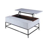 Benzara 46 Inch Lift Top Storage Mango Wood Coffee Table with Tubular Metal Base,Gray and Black UPT-229062 White and Black Solid Wood and Metal UPT-229062