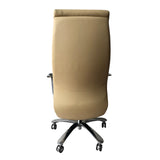 Benzara High Back Ergonomic Executive Leatherette Office Swivel Chair with Casters , Beige and Chrome UPT-230090 Beige and Chrome Plywood, Metal, Foam, and Faux Leather UPT-230090
