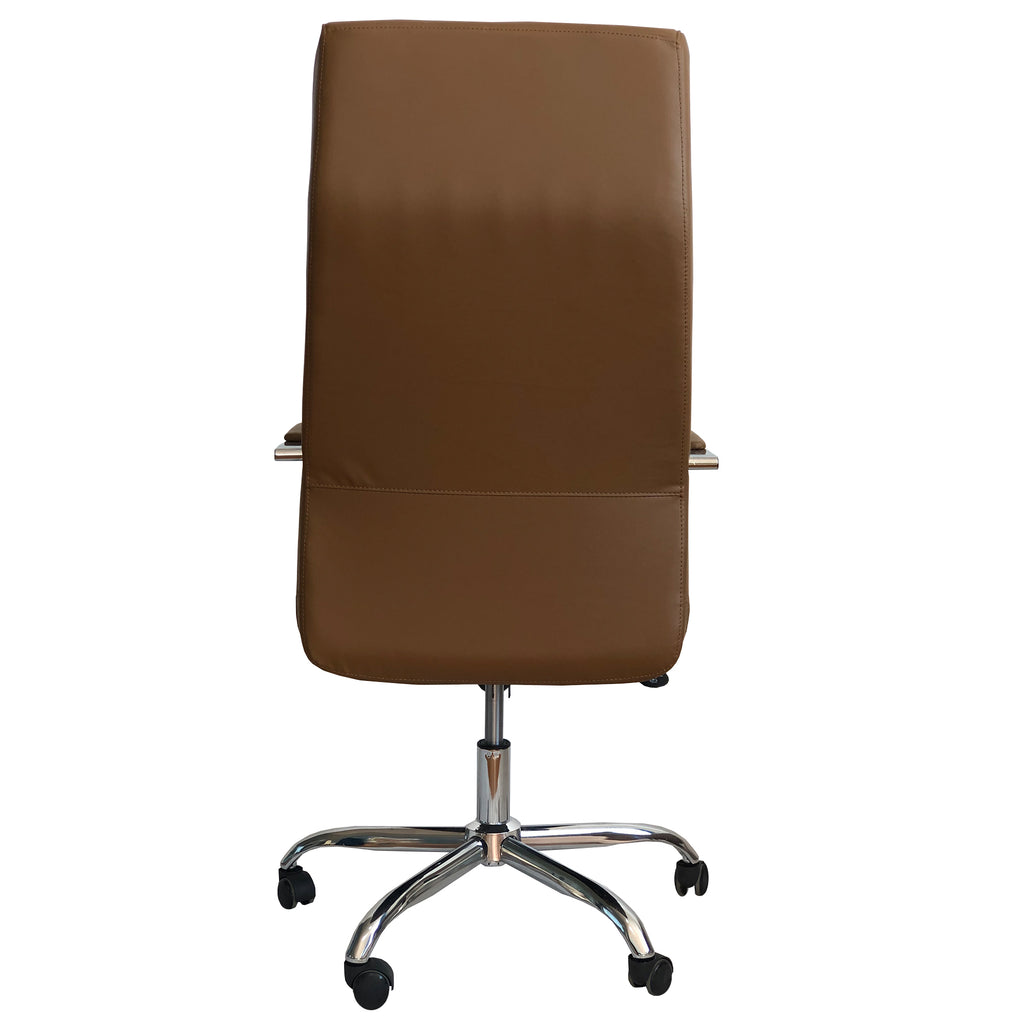 Benzara Adjustable Horizontal Ribbed Ergonomic Leatherette Office Chair with Casters, Beige and Chrome UPT-230091 Beige and Chrome Plywood, Metal, Foam, and Faux Leather UPT-230091