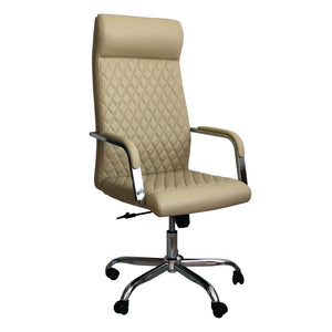 Benzara Adjustable Diamond Stitched Ergonomic Leatherette Office Chair with Casters, Beige and Chrome UPT-230092 Beige and Chrome Plywood, Metal, Foam and Faux Leather UPT-230092