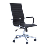 Adjustable Horizontal Ribbed Ergonomic Leatherette Office Chair with Casters, Black and Chrome