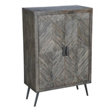 Benzara 47 Inch Chevron Pattern 2 Door Wooden Storage Console Cabinet with Angled Metal Legs, Gray UPT-230850 Gray Solid Wood, Metal and MDF UPT-230850