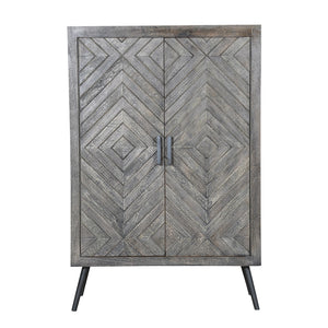 Benzara 47 Inch Chevron Pattern 2 Door Wooden Storage Console Cabinet with Angled Metal Legs, Gray UPT-230850 Gray Solid Wood, Metal and MDF UPT-230850