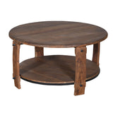 Benzara 38 Inch Retro Style Round Wooden Coffee Table with Bottom Shelf, Natural Brown UPT-230852 Brown Solid Wood and Metal UPT-230852