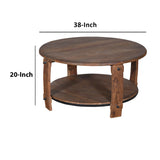 Benzara 38 Inch Retro Style Round Wooden Coffee Table with Bottom Shelf, Natural Brown UPT-230852 Brown Solid Wood and Metal UPT-230852