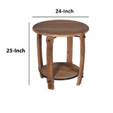 Benzara 24 Inch Retro Style Round Wooden End Side Accent Table with Bottom Shelf, Natural Brown UPT-230854 Brown Solid Wood and Metal UPT-230854