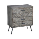 Benzara 29 Inch Chevron Pattern Wooden 4 Drawer Accent Dresser Chest with Angled Metal Legs, Gray UPT-230855 Gray Solid Wood, Metal and MDF UPT-230855