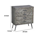 Benzara 29 Inch Chevron Pattern Wooden 4 Drawer Accent Dresser Chest with Angled Metal Legs, Gray UPT-230855 Gray Solid Wood, Metal and MDF UPT-230855