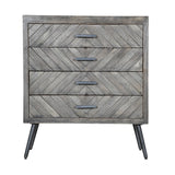 Benzara 29 Inch Chevron Pattern Wooden 4 Drawer Accent Dresser Chest with Angled Metal Legs, Gray UPT-230855 Gray Solid Wood, Metal and MDF UPT-230855