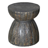 Benzara 20 Inch Hourglass Shape Mango Wood End Side Table in Plank Style, Brown UPT-230856 Brown Solid Wood UPT-230856