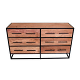 Benzara 6 Drawer Industrial Wooden Storage Dresser with Metal Frame, Brown and Black UPT-231458 Brown and Black Solid Wood and Metal UPT-231458