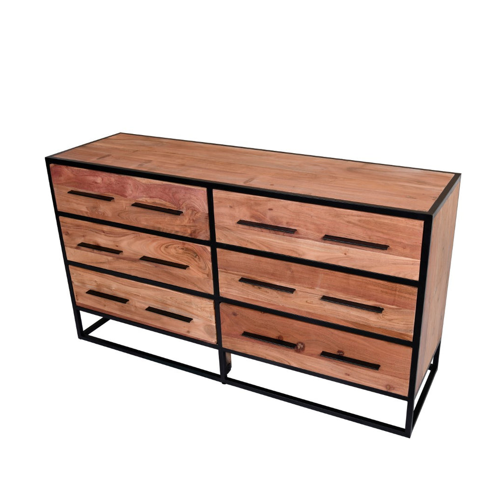 6 Drawer Industrial Wooden Storage Dresser with Metal Frame Brown