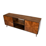 Benzara 65 inch 2 Door Mid Century Modern Wooden Entertainment media TV Stand Unit, Brown UPT-231464 Brown Solid Wood UPT-231464