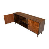 Benzara 65 inch 2 Door Mid Century Modern Wooden Entertainment media TV Stand Unit, Brown UPT-231464 Brown Solid Wood UPT-231464