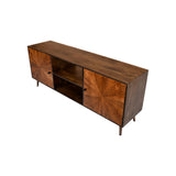 Benzara 65 inch 2 Door Mid Century Modern Wooden Entertainment media TV Stand Unit, Brown UPT-231464 Brown Solid Wood UPT-231464