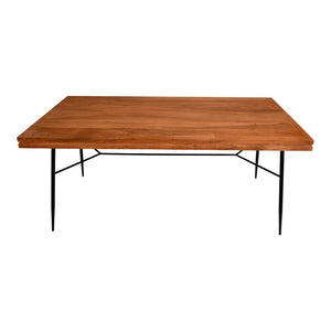 Benzara Two Tone Industrial Wooden Top Rectangular Dining Table with Metal Frame, Black and Brown UPT-231468 Brown, Black Solid Wood, Metal UPT-231468