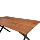 Benzara 63 Inch Wooden Industrial Rectangular Dining Table with X Base and Metal legs,Brown and Black UPT-231470 Brown, Black Solid Wood, Metal UPT-231470