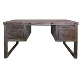 61 Inch 4 Drawer Wooden Home Office Desk with Sled Leg Support, Distressed Brown