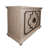 Benzara 44 Inch 2 Door Wooden Storage Console with Quatrefoil Molded Front, White and Gray UPT-233117 White and Gray Solid Wood UPT-233117