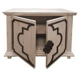 Benzara 44 Inch 2 Door Wooden Storage Console with Quatrefoil Molded Front, White and Gray UPT-233117 White and Gray Solid Wood UPT-233117