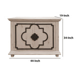 Benzara 44 Inch 2 Door Wooden Storage Console with Quatrefoil Molded Front, White and Gray UPT-233117 White and Gray Solid Wood UPT-233117