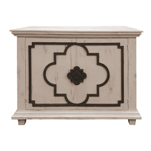 Benzara 44 Inch 2 Door Wooden Storage Console with Quatrefoil Molded Front, White and Gray UPT-233117 White and Gray Solid Wood UPT-233117