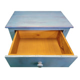 Benzara 24 Inch Wooden 1 Drawer SideEnd Table with Cross Sides and Open Bottom Shelf shelf, Blue UPT-233119 Blue Solid Wood UPT-233119