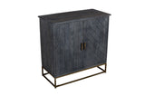 33.5 Inches Plank Design 2 Door Mango Wood Storage Cabinet with Metal Base, Gray