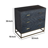 Benzara 30 Inches 3 Drawer Mango Wood Storage Chest with Tubular Metal Base, Gray UPT-237995 Gray Solid Wood and Metal UPT-237995