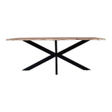 Benzara 78.7 Inch Rectangular Live Edge Top Mango Wood Dining Table with Spider Legs, Brown and Black UPT-238003 Brown and Black Solid Wood and Metal UPT-238003