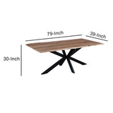 Benzara 78.7 Inch Rectangular Live Edge Top Mango Wood Dining Table with Spider Legs, Brown and Black UPT-238003 Brown and Black Solid Wood and Metal UPT-238003