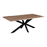 Benzara 78.7 Inch Rectangular Live Edge Top Mango Wood Dining Table with Spider Legs, Brown and Black UPT-238003 Brown and Black Solid Wood and Metal UPT-238003