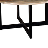 Benzara 59 Inches Round Mango Wood Top Dining Table with Metal Legs, Brown and Black UPT-238004 Brown and Black Solid Wood and Metal UPT-238004