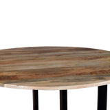 Benzara 59 Inches Round Mango Wood Top Dining Table with Metal Legs, Brown and Black UPT-238004 Brown and Black Solid Wood and Metal UPT-238004