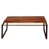 Benzara Rectangular Wooden Industrial Coffee Table with Metal Sled Base, Brown and Black UPT-238064 Brown and Black Acacia Wood and Metal UPT-238064