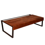 Benzara Rectangular Wooden Industrial Coffee Table with Metal Sled Base, Brown and Black UPT-238064 Brown and Black Acacia Wood and Metal UPT-238064