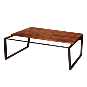 Benzara Rectangular Wooden Industrial Coffee Table with Metal Sled Base, Brown and Black UPT-238064 Brown and Black Acacia Wood and Metal UPT-238064