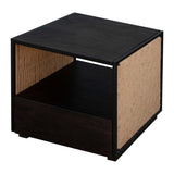 Benzara Single Drawer Solid Wood Nightstand with Open Storage and Jute Woven Side Panels, Black UPT-238069 Black Acacia Wood, Metal and Jute UPT-238069